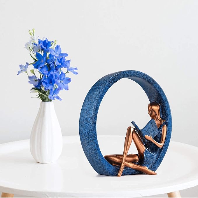 H&W 2PCS 11''H Girl Statues,Resin Abstract Sculptures,Reading Girl Statue Ornaments,Yoga Girl Collectible Figurines for Home Office Living Room Table Bookshelf Desk Housewarming Décor