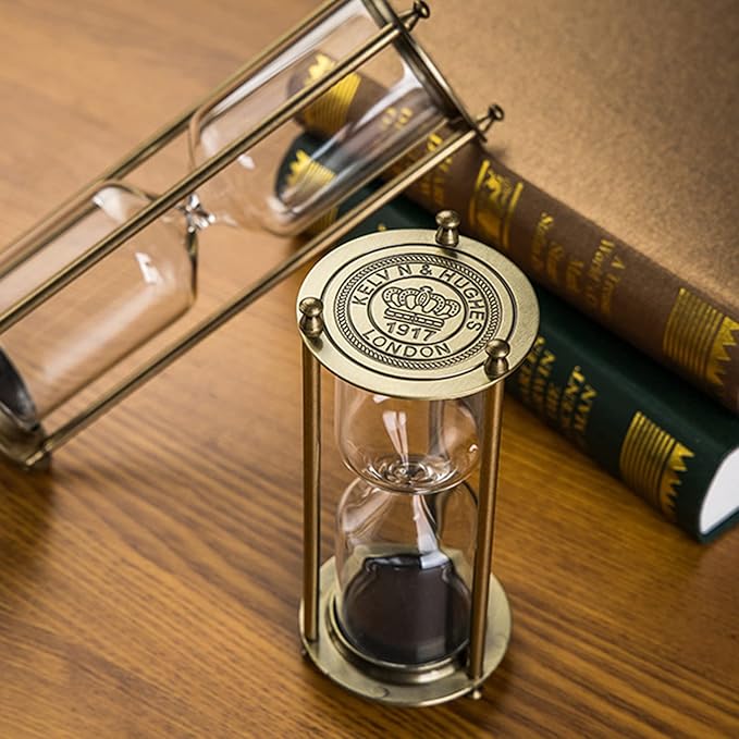 Embossed Golden Hourglass Timer - 15 Min, Desk Decor for Vintage & Office, Wedding Gifts (B)