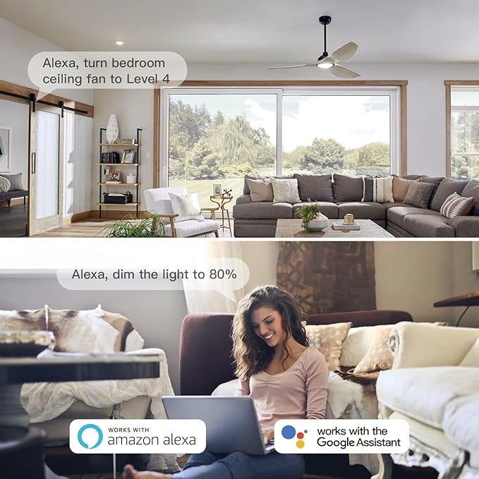 TREATLIFE Smart Ceiling Fan Control and Dimmer Light Switch, 2.4GHz WiFi Only, Neutral Wire Required, Single Pole Fan & Light Switch Combo, Works with Alexa, Google Home & SmartThings, Remote Control