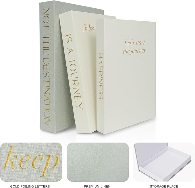 Set of 3 Linen Decorative Books for Home Decor,Modern Faux Decor Book Stack for Decoration,Aesthetic Books for Coffee Table/Bookshelf/Mantel Decor,Photo Storage or Keepsake Box for Decor