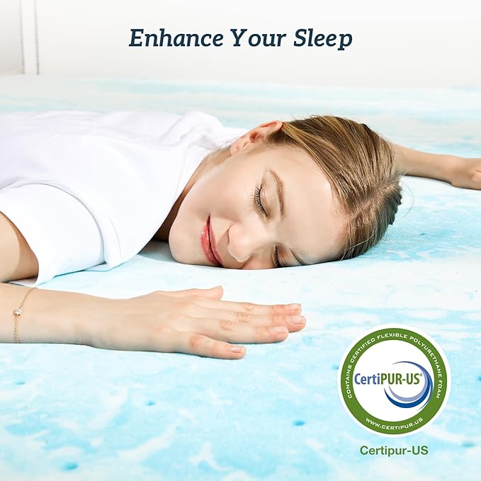 Sweetcrispy Mattress Topper Twin,3 Inch Thick Memory Foam Gel Infused Cooling Toppers Pad for Twin Size Bed, Sleeper Sofa, RV, Camper, CertiPUR US Certified, Ventilated and Breathable, Blue