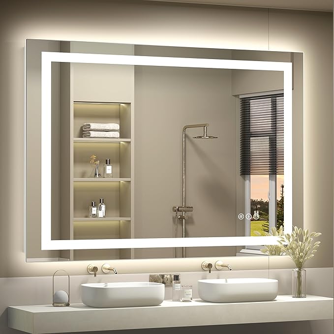 LED Lighted Bathroom Mirror 44x32, Dimmable Vanity Mirror with Lights, Anti-Fog, ETL Listed (Backlit and Front Lighted)