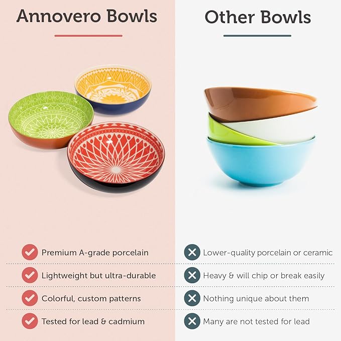 Annovero Serving Bowls - Large Big Bowl for Mixing, Salad, Pasta, Mashed Potato, Chips - Colorful & Decorative for Parties & Entertaining - Microwave, Oven Safe - No Lead & Cadmium - 72 Oz - Set of 3