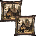 Cabin Pillow Covers 18x18 - Rustic Bear Deer Throw Pillow Covers Set of 2 Wildlife Woodland Pillowcases for Couch Sofa
