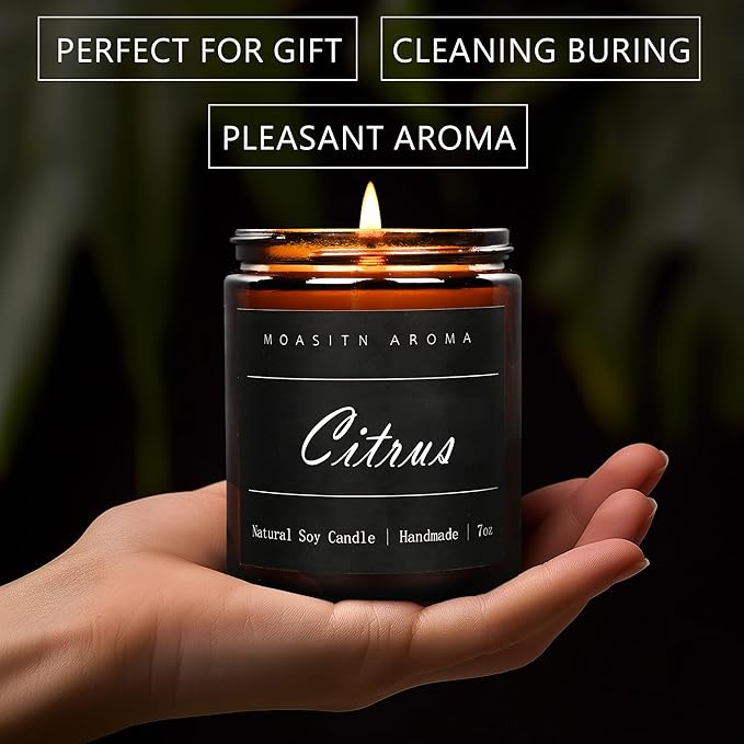 MOASITN Citrus Highly Scented Candles for Home| Natural Soy Aromatherapy Candle| Handmade Long Lasting Jar Candle| Candel Gift for Women,Men| as Birthday,Housewarming,Thank You,Relaxing Gifts| 7oz