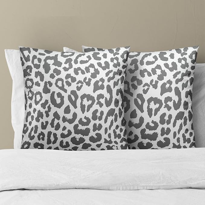 Grey Leopard Throw Pillow Covers - Snow Cheetah Pillow Covers 22x22 Inch Animal Print Pillow Cases Decorative Cushion Cover for Home Sofa Bed Couch