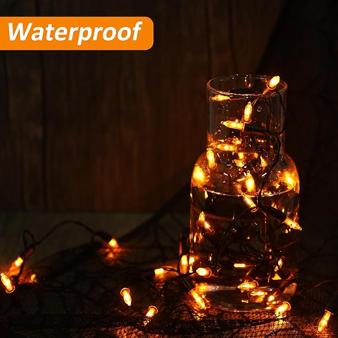 Blissun Halloween Lights, 50-Count Black Wire Light Set, Battery Operated Halloween Mini String Light with 8 Modes, 16 ft Fairy Lights for Halloween Tree Garden Wreath Decorations (2 Pack, Orange)
