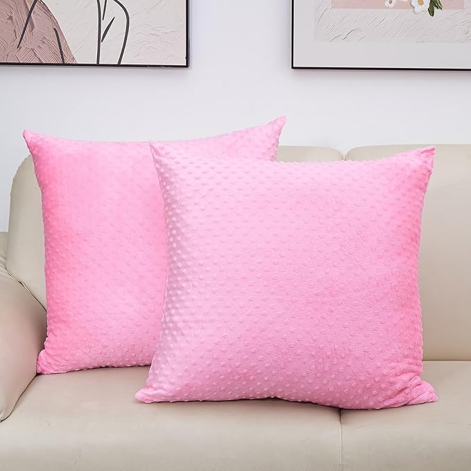 2 Packs Throw Pillow Covers, Neutral Decorative Couch Pillow Cover for Living Room Bed Sofa Rustic Farmhouse Boho Home Decor, Soft Plush Cushion Case Slipcover (Hot Pink, 24"x 24")