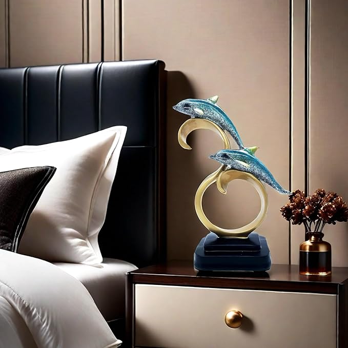 Resin Dolphin Statue Sculpture Frgurine Gift for Home Office Living Room Desktop Display Decorative Decoration (Blue)