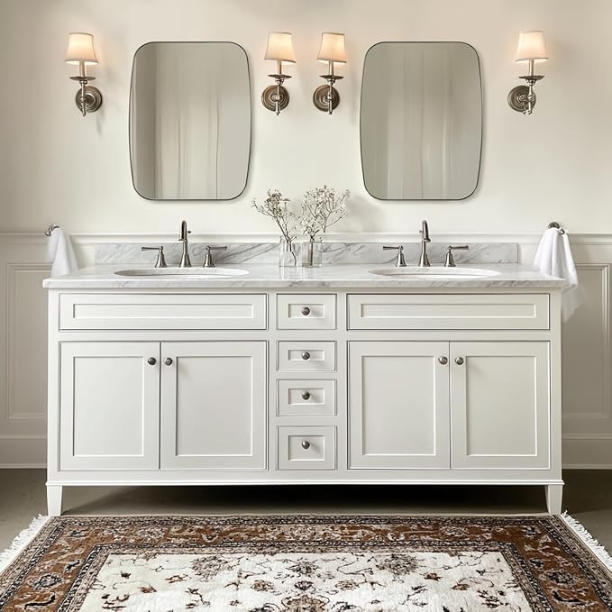 ANDY STAR Brushed Nickel Mirror, 28x36 Inch Stainless Steel Metal Frame Oblong Bathroom Mirror for Vanity, 1’’ Deep Wall Mounted Vertically/Horizontal