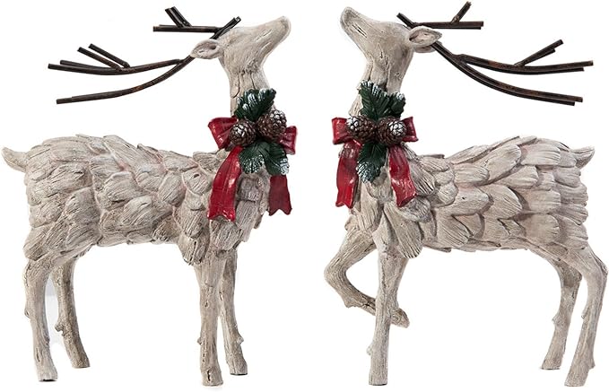 CEDAR HOME Resin Holiday Figurine Decorative Christmas Deer Tabletop Statue Decor, 2 Pack