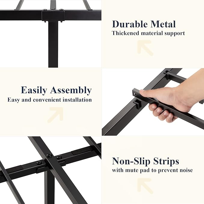 Allewie King Size Metal Platform Bed Frame with Victorian Style Wrought Iron-Art Headboard/Footboard, No Box Spring Required, Black