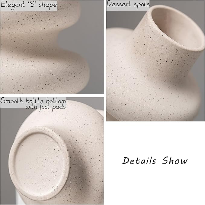 Ceramic Vases Set 2, Modern Home Decor,Off White Round Vases,Modern Dried Flower Vases, Boho Home Decor for Centerpieces Wedding Dinner Table Party Living Room Office Bedroom