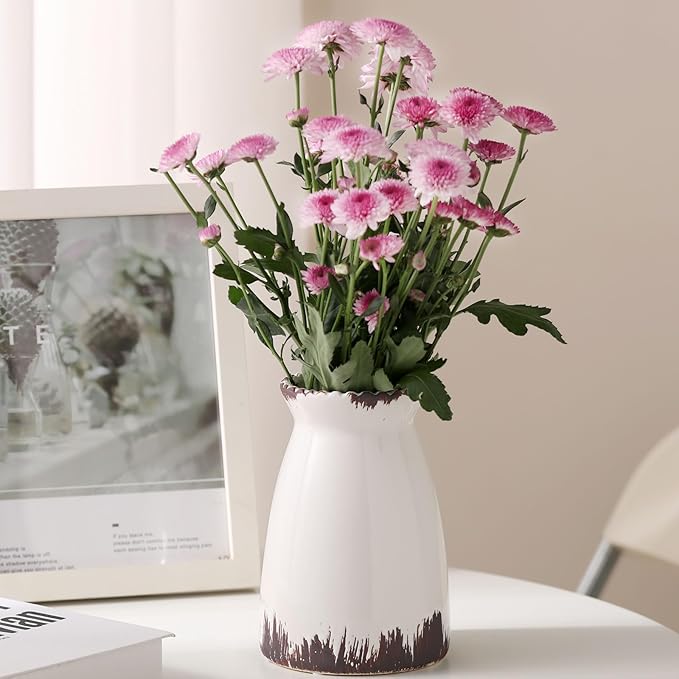hjn White Flower Vase- Ceramic Vase for Decor, White vase for Flowers, Modern Vases for Living Room/Home Decor Accents/Entryway/Mantel/Bookshel
