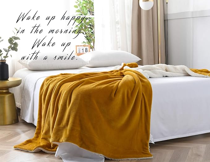 NANPIPER Throw Blanket Reversible Sherpa Flannel Blanket Ultra-Soft Plush Warm Fleece Microfiber for Bed/Couch Decorative Lightweight(50"x60",Ginger Yellow)
