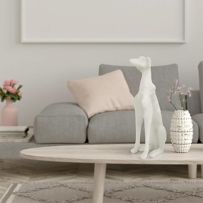Greyhound Sculpture, White Resin Dog Statue for Home Decor, Coffee Table, Entryway Table, Bookshelf, Living Room, Gifts for Dog Lovers Housewarmings, 14.5 Inch Tall