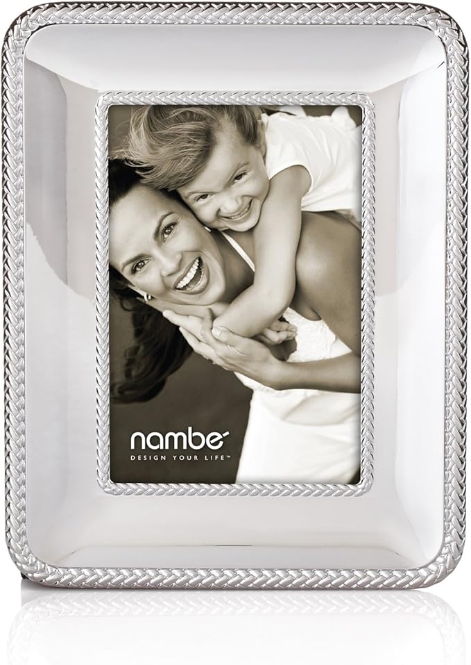 Nambe Braid Picture Frame (8" x 10"), Chrome Plated Scandinavian Style Photo Display with Braided Detail, Designer Glass Frame for Wall Hanging or Tabletop Use - Modern Wedding & Holiday Gift Décor