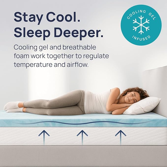 Sure2Sleep Gel Swirl Memory Foam Mattress Topper - 3 Inch, Pressure Relieving, Cooling Comfort - Made in The USA & CertiPUR-US Certified - Softens Firm Beds and Extends Mattress Life - Cal King Size
