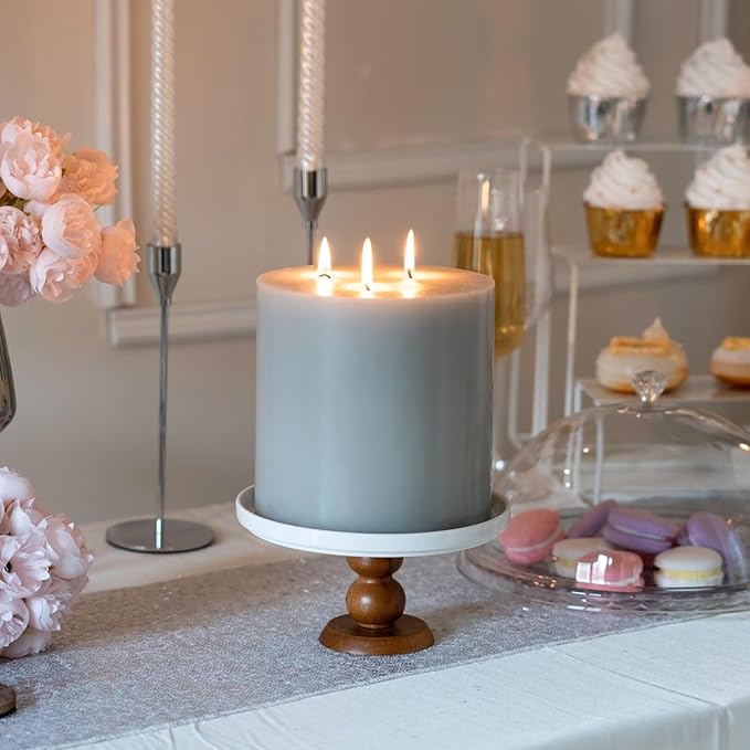 MOZEAL Extra Large 3 Wick Gray Pillar Candle, 6" x 6", Unscented, Dripless, Smokeless, and Clean-Burning. Approx. 120 Hours of Burn Time. Perfect for Weddings, Dinners, Christmas and Home Decor