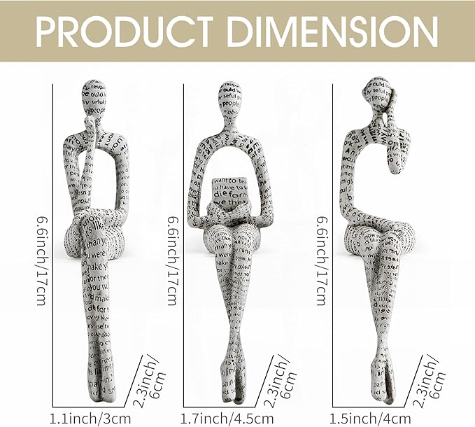 FJS Thinker Sculpture Statue White Home Decor, Modern Abstract Art Figurines for Bookshelf Desk Office, Decorations for Living Room Accent, Gift for Book Lovers