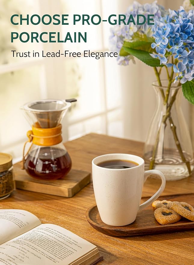 Sweese Porcelain Coffee Mugs - 16 Ounce (Top to the Rim) for Coffee, Tea, Cocoa, Set of 4, Beige