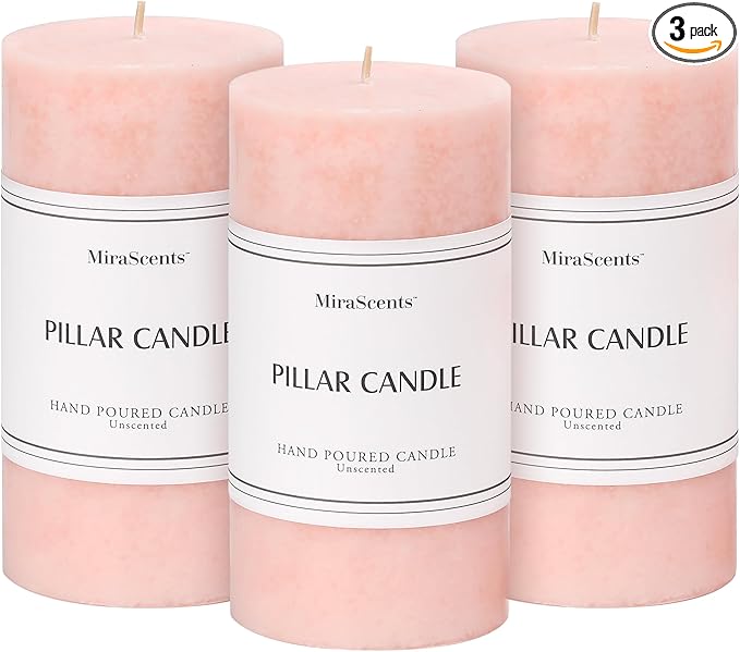 3x6 inch Pink Pillar Candles Set of 3, Unscented Pillar Candle, Dripless and Smokeless Large Candles, Candle for Home Decor, Dinner Table,Weddings, Holidays