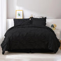 JOLLYVOGUE Queen Comforter Set 7 Pieces, Black Bed in a Bag Comforter Set for Bedroom, Bedding Comforter Sets with Comforter, Sheets,Ruffled Shams & Pillowcases