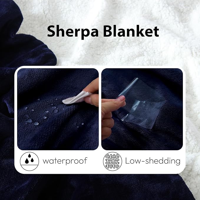 NANPIPER Sherpa Blanket Twin Size for Couch, Warm and Lightweight Throw, Soft Fuzzy Plush Fleece for Winter, Estate Blue 60x80 Inches