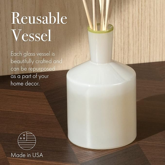 LAFCO New York Classic Reed Diffuser, Feu de Bois - 6 oz - Up to 3 Months Fragrance Life - Reusable Glass Vessel - Natural Wood Reeds - Made in The USA