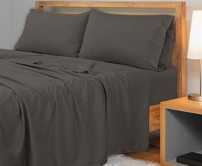 Royale Linens 300 Thread Count 100% Long Staple Combed Cotton Flat Sheet - Super Soft - Top Sheets - Queen Flat Sheet Sold Separately - Breathable, Cool & Crisp Percale Sheets Only (Queen, Grey)