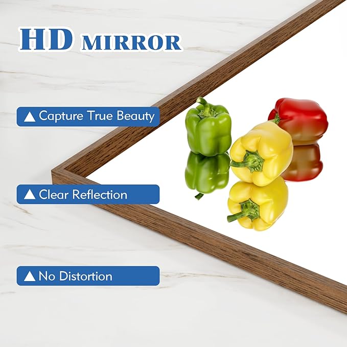 Bathroom Vanity Mirror 48x36 Inch, Walnut Rectangle Bathroom Mirror, Anti-Rust, 4MM Tempered Glass, Wall-Mounted Mirror, Hangs Horizontally or Vertically for Bathroom & Bedroom