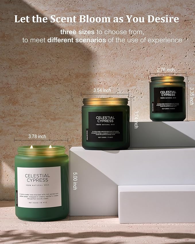 M&SENSE Celestial Cypress - Cedar & Spice Soy Jar Candles, Cedarwood Cardamom Large Winter Scented Candles 19.4oz 110 Hour Long Lasting Burn, Non Toxic Natural Warm Woody Scent Gifts for Men Women
