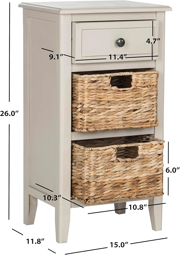 Safavieh Home Collection Everly Drawer Vintage Grey 1-Drawer 2 Removable Baskets Side Table