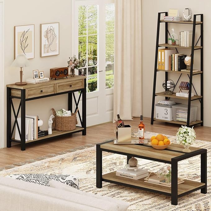 BON AUGURE Entryway Table with Drawers, Sofa Table with Storage, Couch Tables Behind Sofa for Living Room, Foyer Tables for Hallway, Entry, Front Door (Vintage Oak, 47 Inch)