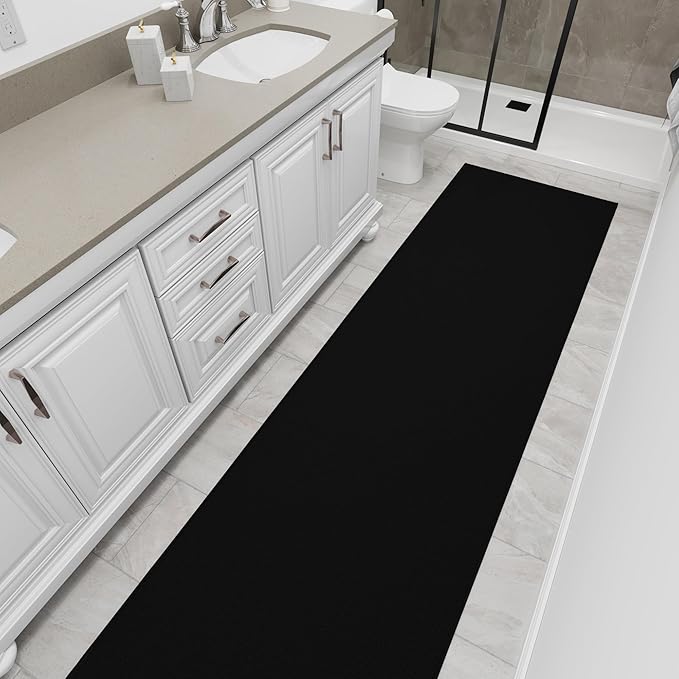 Ottomanson 3x39 Non Slip Extra Long Hallway Runner Rug with Rubber Backing - Solid Modern Kitchen Rug for Bedroom or Living Room, Black, 2'7" x 39'