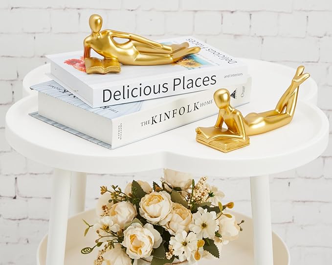 Reading Women Lying Down Figurine Gold Decor, Elegant Addition to Reading Nook, Small Gold Decor Fun Paperweight
