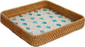 Rattan Tray with Mother of Pearl Inlay, Boho Coffee Table Decor, Decorative Serving Tray, Farmhouse Gift for Living Room & Bathroom