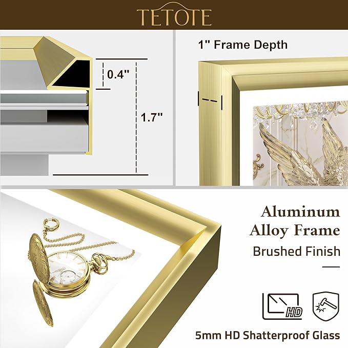 TETOTE 48x40 LED Bathroom Mirror with Lights Gold Metal Framed Front & Back Light Vanity Mirror Baroque Antifog Stepless Dimmable White/Warm/Natural,CRI90+,Waterproof,Wall Mounted(Horizontal/Vertical)
