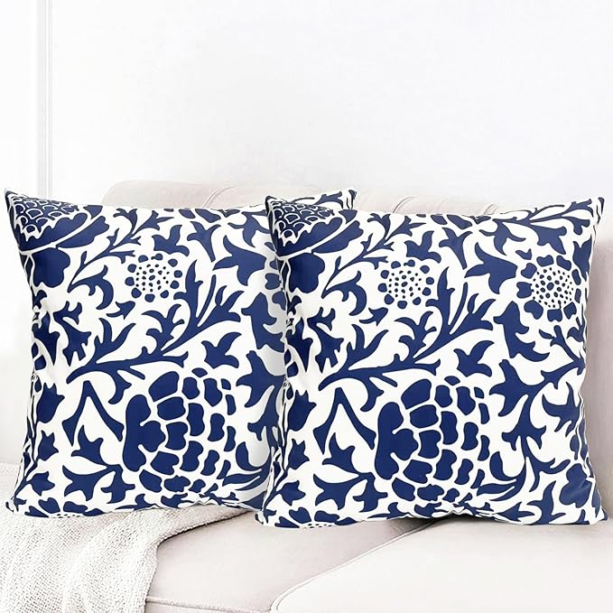 Decorative Throw Pillow Covers Set of 2 Blue Pillow Covers 16x16 inch Soft Short Plush Couch Pillow Case Floral Throw Pillows,Farmhouse Outdoor Pillow Covers for Sofa Bed Living Room Car