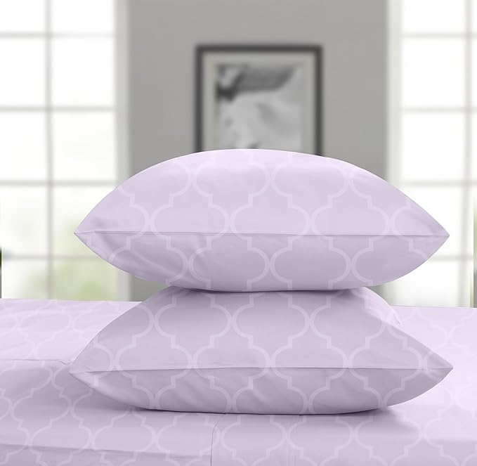Threadmill 100% Cotton Sheets for King Size Bed | 4 Pc King Bed Sheets Set | Soft, Breathable Lightweight Damask Sateen for All-Season Use | Snug Fit Elastic Deep Pocket King Sheets | Lilac