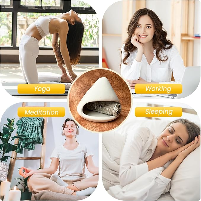 Handcrafted Natural Clay Smudge Pot-Mini Chimenea Incense Holder for Sage, Copal & Palo Santo-Aromatherapy Burner with Unique Design-Perfect Anxiety Relief Gift for Women, Zongzi Style, White