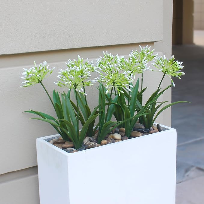 Faux Outdoor Flowers Realistic Artificial Plants 8 Bundles Agapanthus Plastic Flower Outside 18.9 in Fake Greenery Stems Green Flower for Pot Planter Decor Outside