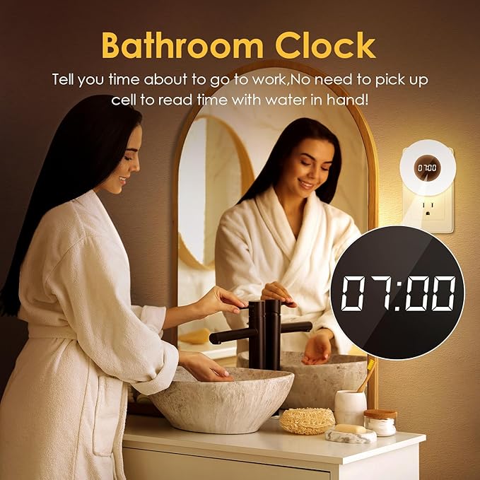 Kids Night Light Plug in with Clock, Dimmable+3 Light Colors+Remote Nightlight+Timing Light, 90 Lumen Toilet Lights Timer, Plug in Night Lights for Wall Socket, Night Lights Plug into Wall Kids