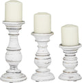 Deco 79 Mango Wood Decorative Candle Holder Turned Style Pillar Candle Stand, Set of 3 Candlestick Holder 10", 8", 6”H, White