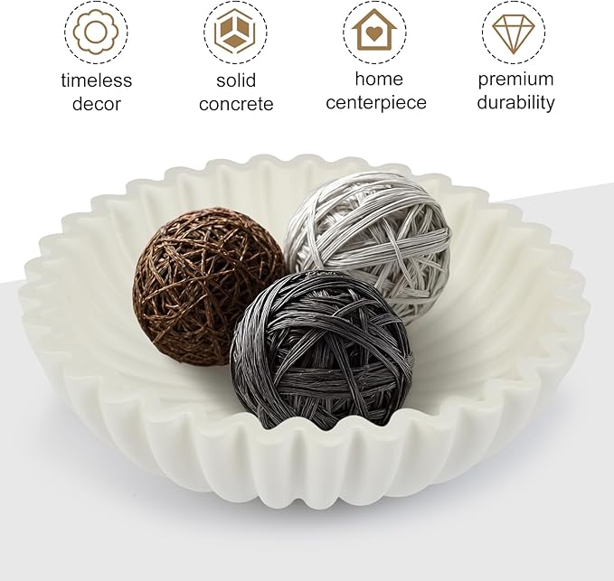 Large Decorative Bowl for Home Decor - Centerpiece for Coffee Table,Dining Table,Kitchen, Entryway Key bowl & Fruit Display - Modern Concrete Stone Design (White)