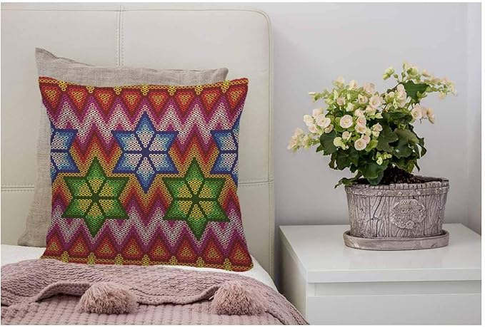 WONDERTIFY Throw Pillow Case Cover Beads of The Mexican People Huichol Ethnic Colorful Soft Linen Pillow Case for Decorative Bedroom/Livingroom/Sofa/Farm House Couch Pillow Cushion Covers 18x18 Inch