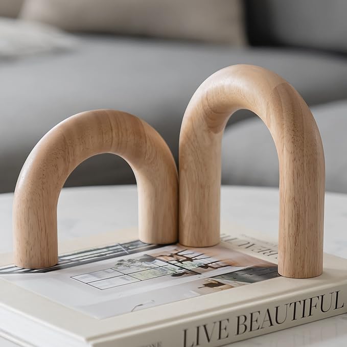 Wood Arch Decorative Objects - Modern Bookshelf Decor, Coffee Table Sculpture, Floating Shelf Decor Accents, Japandi Home Decorations for Side, Console and Entryway Table
