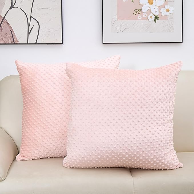 2 Packs Throw Pillow Covers, Neutral Decorative Couch Pillow Cover for Living Room Bed Sofa Rustic Farmhouse Boho Home Decor, Soft Plush Cushion Case Slipcover (Light Pink, 26"x 26")