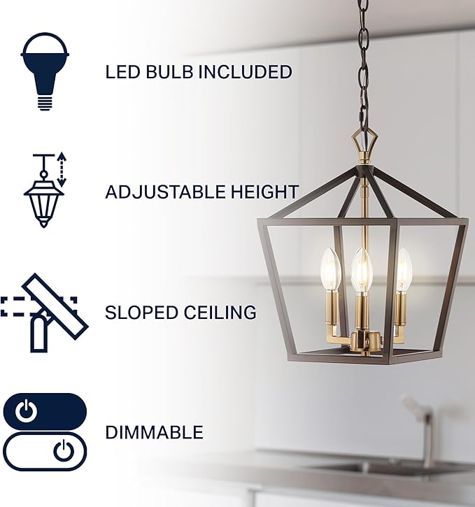 JONATHAN Y JYL7601D Pagoda 10" 3-Light Iron Classic Modern Lantern Bohemian, Cottage, Farmhouse, Rustic, Transitional LED Pendant, Oil Rubbed Bronze/Brass Gold