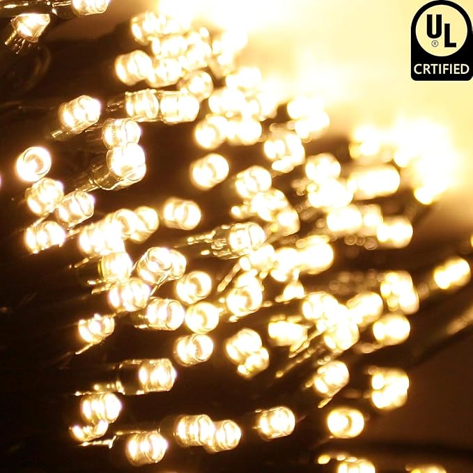 Connectable 100LED 42Ft 13Modes Christmas String Lights Outdoor Indoor | Extendable Green Wire Warm White Christmas Tree Lights with Timer | Twinkle Fairy Light Plug in for Xmas Tree (Warm White)